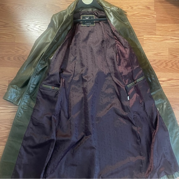 Wilson Maxima Vintage Dark Green Women Leather Trench Coat SizeS - Picture 4 of 10